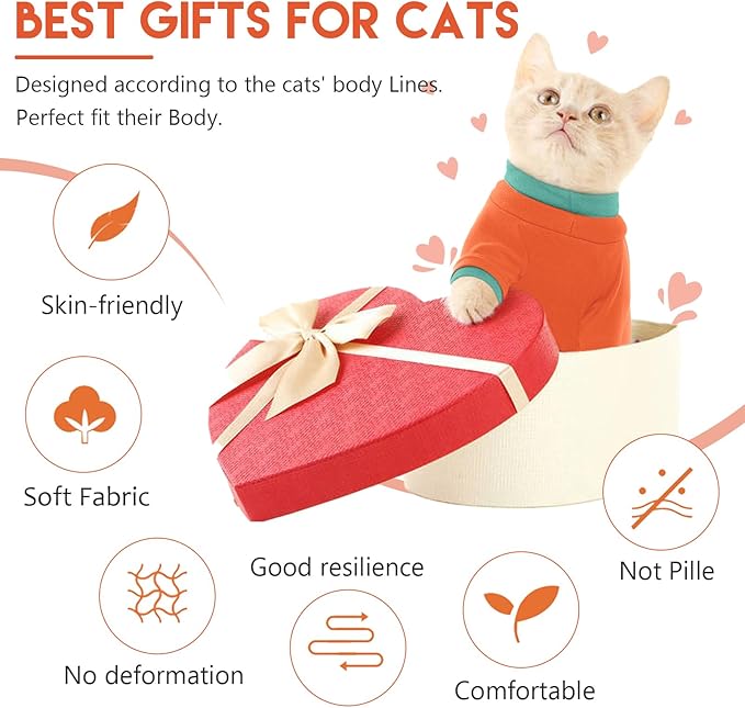Sticky Cat Clothes Stretchy, Sphynx Hairless Sweater & Pajamas for Cats only, Soft Cat Onesie for Cats After Surgery Female Male & Hair Loss Prevention, Orange XL