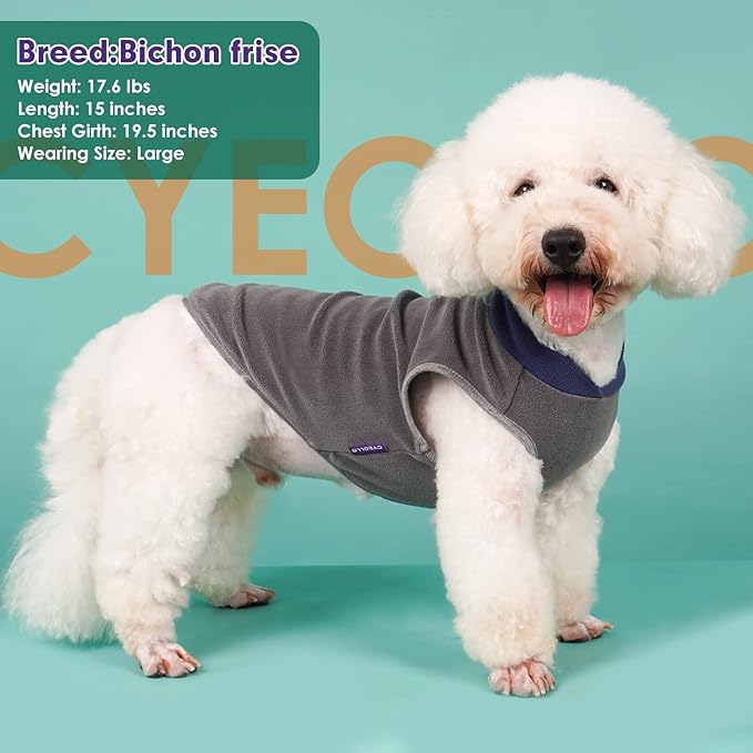 cyeollo 2 Pack Dog Sweater Soft Stretchy Fleece Vest with Reflective Stripe Pullover Sweatshirt Dog Jacket Lightweight Pet Clothes in Cold Weather Sweaters for Small Dogs Cats Grey & Blue