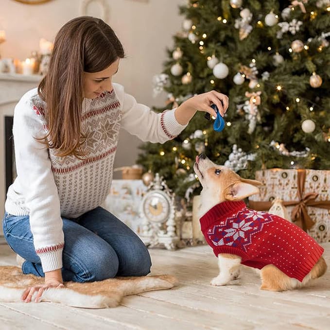 Kuoser Dog Sweater, Holiday Christmas Snowflake Pet Warm Knitwear Dog Sweaters Soft Puppy Clothing, Doggie Turtleneck Cold Weather Outfit Pullover for Small Medium Large Dogs Cats, Red XS