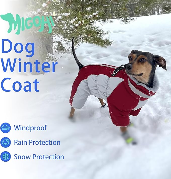 MIGOHI Full Body Dog Coat - Warm Reflective Large Dog Winter Coat with Harness,Turtleneck Fleece Jacket for Dogs,Four-Leg Windproof Puffer Jackets Snowsuit with Zipper for Small Medium Large Dogs,2XL