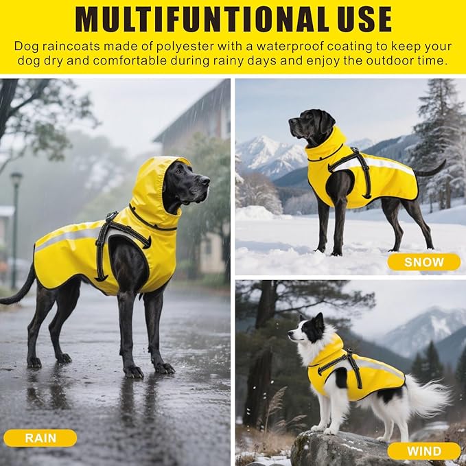 Mosucoirl Dog Raincoat Waterproof Raincoats for Dog Reflective Dogs Rain Jackets with Hood Hoodie Pet Rain Poncho Coat for Small Medium Large Dogs Puppies S-XXL (Yellow, L)