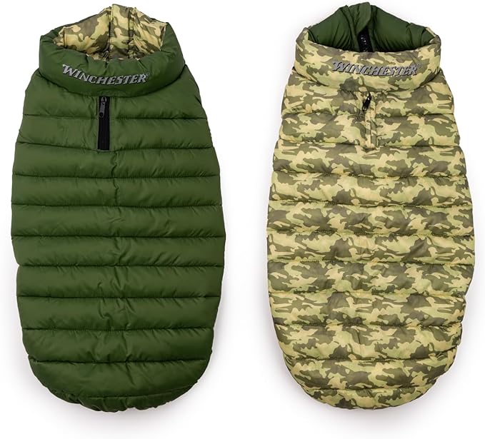 Winchester Pet Premium Reversible Dog Puffer Vest, Green, Small