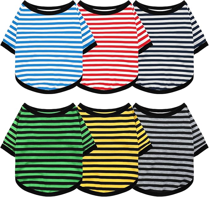 Geyoga 6 Pieces Dog Striped T-Shirt Cotton Breathable Pet Apparel Colorful Puppy Sweatshirt Clothes for Small to Medium Dogs Puppy (Dark Color,L)