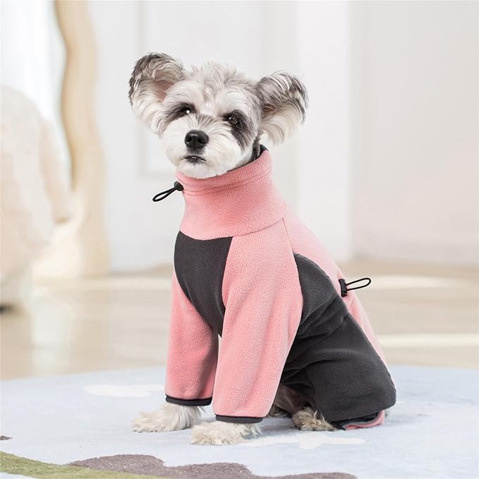 Fleece Dog Coat for Small Medium Dog,Pullover Pajamas Jumpsuit Bodysuit Puppy Coats with Legs, Pet Windproof Warm Cold Weather Jacket Full Body Vest Cozy Snowsuit Outfit Clothes (Pink, S)
