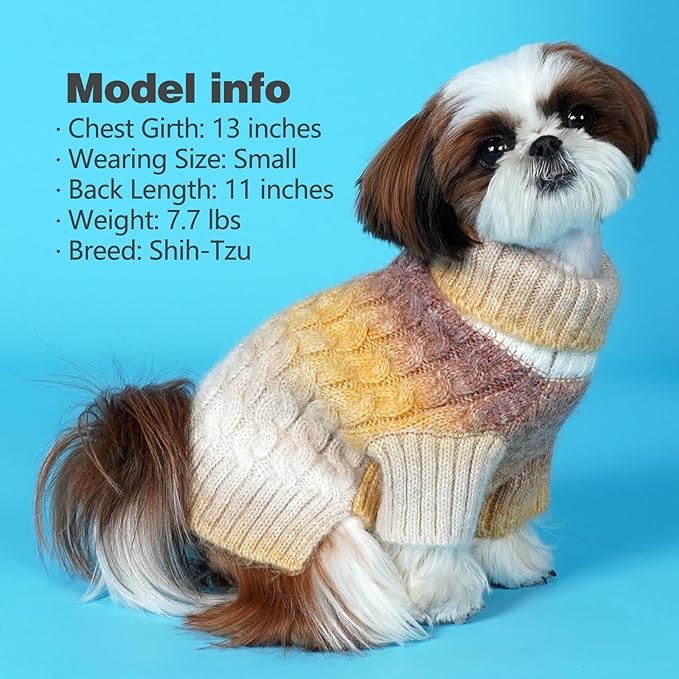 KYEESE Dog Sweater for Small Dogs Thick Cable Knit Dog Turtleneck Knitwear Warm with Sleeves Puppy Sweater Fuzzy, Brown, Small