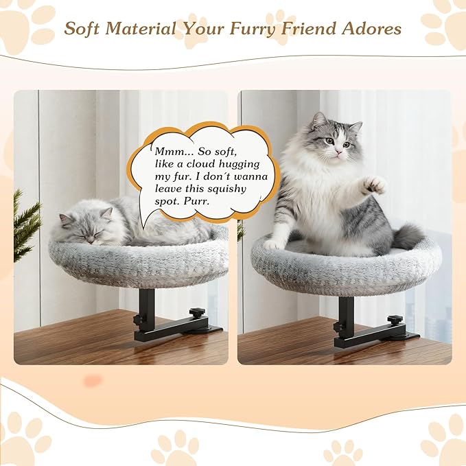 Cat Bed for Desk with Adjustable Height & 360 Rotation Elevated, Heavy-Duty Cat Desk Bed for Small Space, Soft & Comfortable Modern Unique Kitten Furniture, Indoor Cats Up to 60 lbs (Gray)