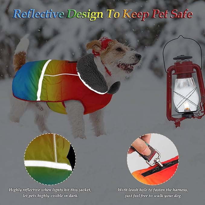 Dogcheer Warm Dog Coat, Waterproof Dog Winter Jacket Christmas Puppy Cold Weather Coats with Buckle, Reflective Adjustable Pet Snow Jacket for Small Medium Large Dogs - Gradient Red-Yellow, 3XL