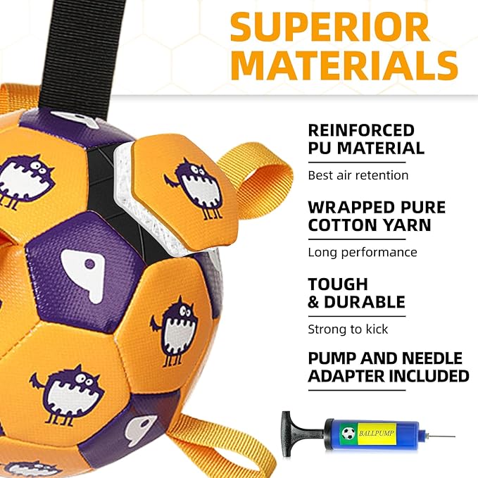 Dog Toys Soccer Ball, Soccer Ball with Straps, Interactive Dog Toys for Tug of War, Dog Water Toy, Durable Dogs Balls for Small Medium & Large Dogs