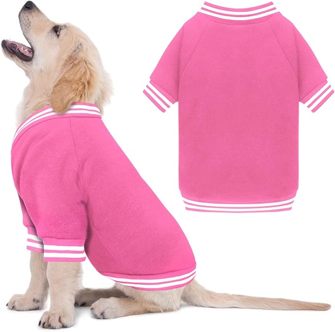Dog Sweaters for Small Dogs, Brushed Fleece Dog Sweater Baseball Jacket Pet Clothes Soft Warm Sweatshirt Puppy Sweater Boy Girl Pet(Pink-S)
