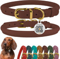 BronzeDog Rolled Leather Dog Collar with QR ID Tag, Adjustable Soft Round Collars for Small Medium Large Dogs Puppy (11" - 14 1/2" Neck Size, Cognac Brown)