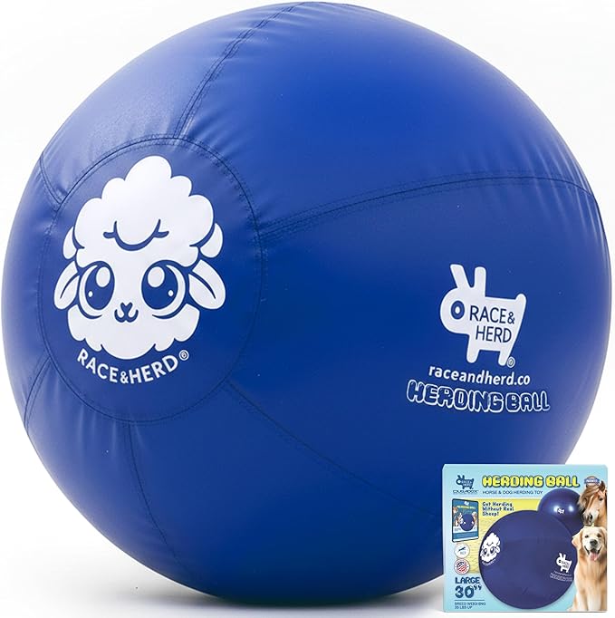 Race&Herd 30" Original XXL Herding Ball for Dogs - Giant Herding Dog Ball Australian Shepherds, Herding Toys, Dog Training Toy for Large Breeds, Dog Toy for Outdoor Play (for Large Dogs/Horses, Blue)
