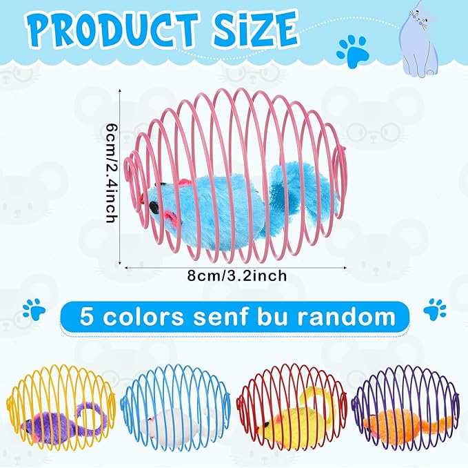 Jecery 5 Pcs Halloween Cat Spring Balls Toys Stretchable Rolling Balls Colorful Playful Coils Interactive Spring Action Toy Caged Rats for Kitten Cat Pet Supplies(Mouse,Multicolor,5 Pcs)