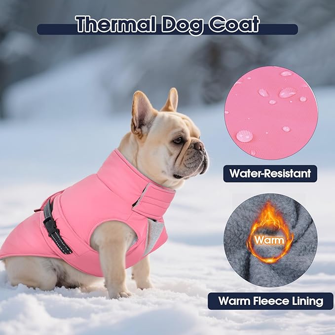 IECOii Warm Dog Coat - Snow Jackets with Reflective, Adjustable & Windproof & Waterproof Quick-Release Buckles & Warm Fleece Lined Vest for Winter, Spring, Fall, Pink, Size 3XL