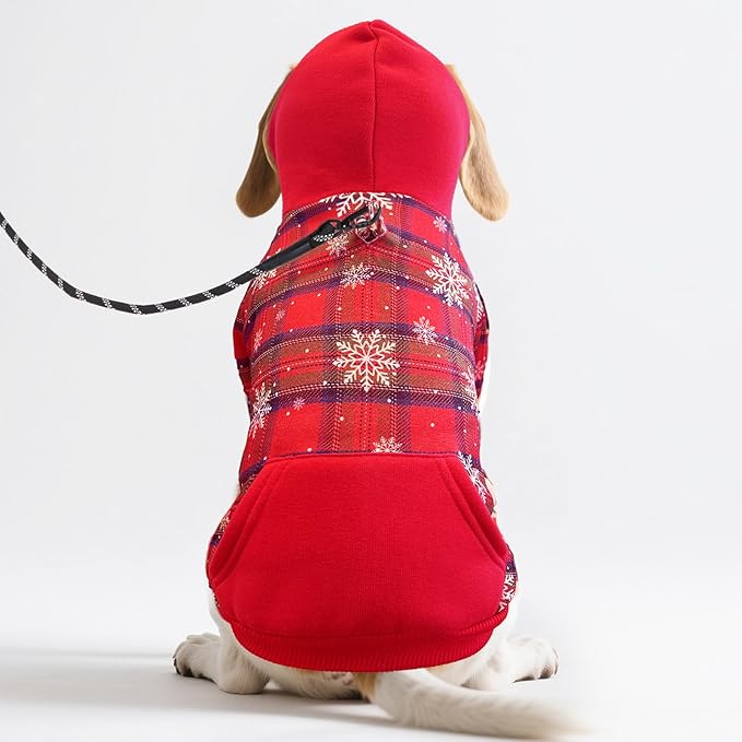 PUPTECK Fall Winter Dog Hoodie Pet Sweatshirt Soft Warm Clothes Fleece Lined with Hat for Small Medium Large Dogs, Pocket Design, Snow L