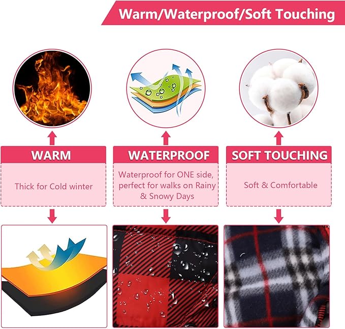 Dog Coat with Harness,Small Dog Winter Coat,Doggie Jackets with Built in Harness,Adjustable Warm Jacket for Medium Large Dogs,Pet Puppy Cold Weather Coats for Dogs Waterproof (PlaidRed, X-Large)