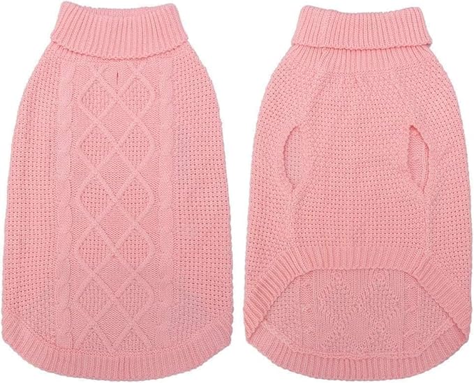 Mihachi Turtleneck Dog Sweater - Winter Coat Apparel Classic Cable Knit Clothes with Leash Hole for Cold Weather, Ideal Gift for Pet in New Year Pink 2XL