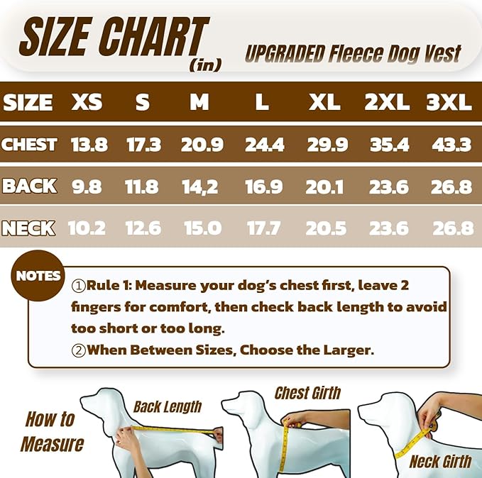 Winter Warmth Classic Turtleneck Vest Fleece Dog Clothes, Lightweight Coat for Extra Large Dogs with Back-Zipper, Thermal Doggie Vests Sweater with Reflective Strips for Great Dane Doberman(Brown,3XL)