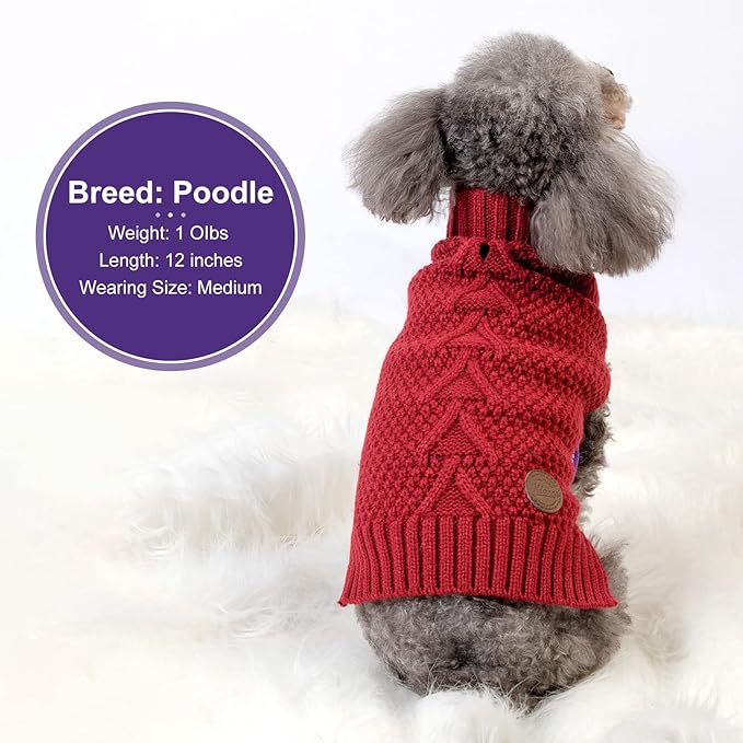 cyeollo Dog Sweater Knitwear with Leash Hole Turtleneck Pullover Sweaters Fall Winter Dog Clothes Sweaters for Large Dogs, Burgundy XXXL