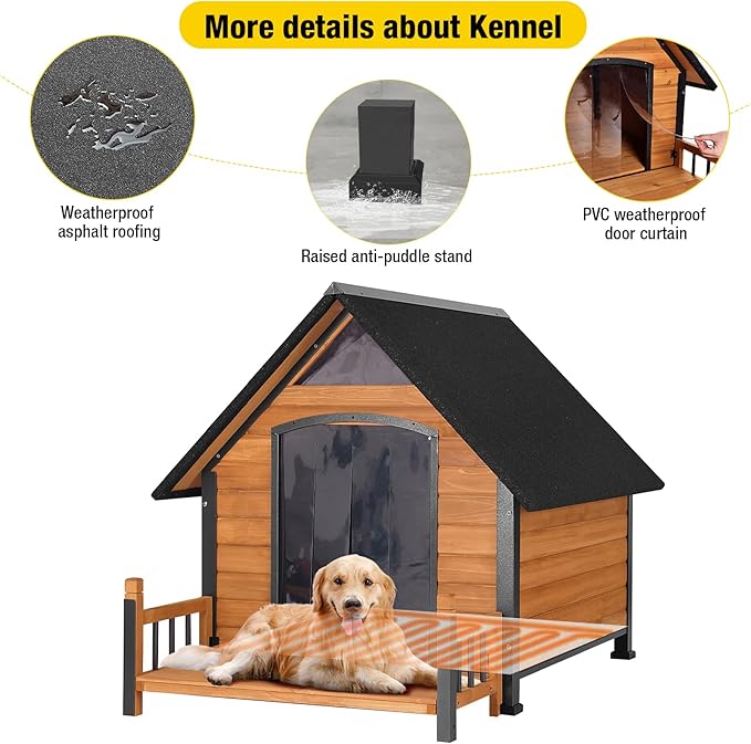 Dog House Outdoor, Chew-Proof Metal Frame Dog Kennel Shelter for Large Breeds,Weatherproof (Brown-H, Extra Large)