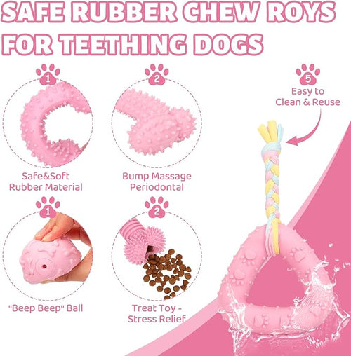 8 Pack Puppy Chew Toys for Teething Cute Pink Dog Teething Toys for Puppies Soft Durable Interactive Chew Toy for Small Dogs