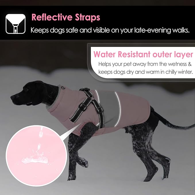 AOFITEE Dog Coat, Large Dog Jacket, Dogs Coat with Harness Built in, Reflective Waterproof Dogs Jackets Winter with Furry Collar, Warm Polar Fleece Pet Sweater Snowsuit for Doberman, Great Dane, XXL