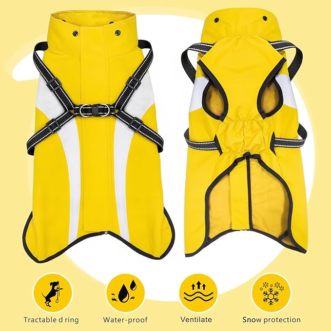 Mosucoirl Dog Raincoat Waterproof Raincoats for Dog Reflective Dogs Rain Jackets with Hood Hoodie Pet Rain Poncho Coat for Small Medium Large Dogs Puppies S-XXL (Yellow, L)