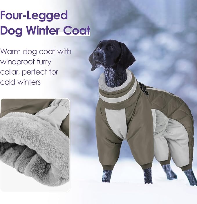 SUNFURA Full Body Dog Coat - Warm Fleece Jacket for Medium Dogs, Turtleneck Winter Coats with Harness, Reflective Dog Snowsuit Windproof Puffer Jackets with Legs for Boston Terrier, Army Green M