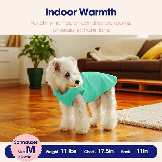 FUAMEY Dog Fleece Vest for Small Dogs,Warm Stretchy Dog Sweatshirts Pullover with Leash Hole Dogs Sweater Soft Pet Turtleneck Cozy Pet Vest Lightweight Sleeveless Cyan XXS