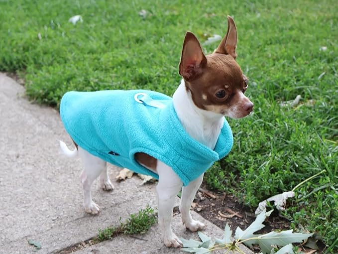 JACKO & CO - Fleece Vest Dog Sweater with Leash Ring - Soft, Warm & Lightweight Pullover Coat for Small & Medium Dogs, Puppies & Cats - Cozy Fall/Winter/Spring Pet Jacket (Turquoise, Large 10-16lbs)