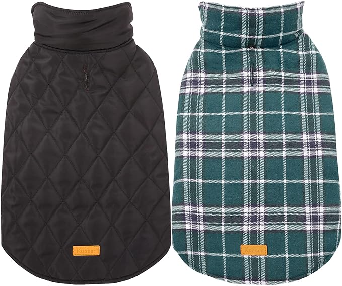 Kuoser Warm Dog Coat, Waterproof Dog Coats for X-Small Dogs, Adjustable Durable Doggie Winter Jacket Reversible Cozy Puppy Cold Weather Apparel from Small to Large Breed, Green XS