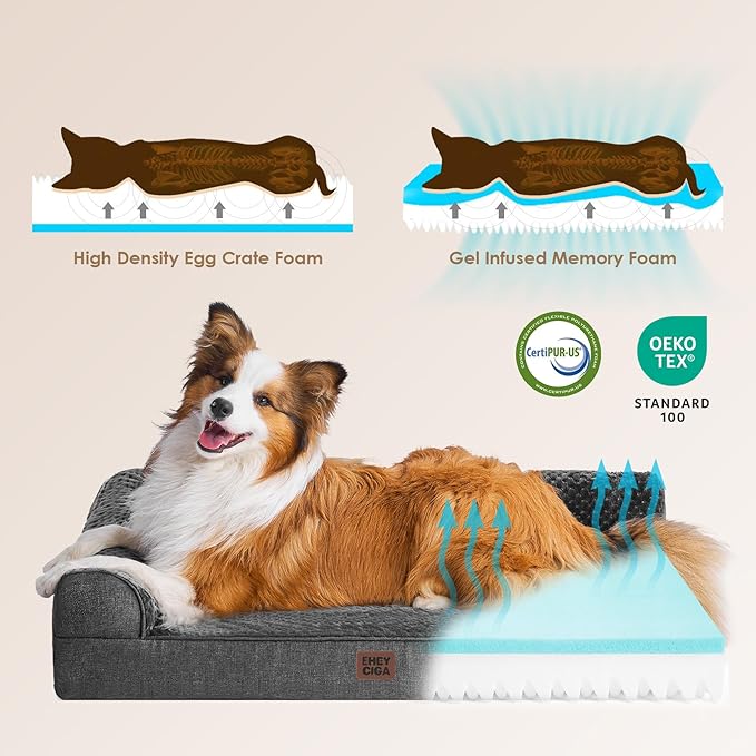 EHEYCIGA Memory Foam Dog Bed Large Sized Dogs, Waterproof Dog Bed Orthopedic with Washable Removable Cover, Non-Slip Pet Bed Couch, 36x27x6 Inches, Dark Grey