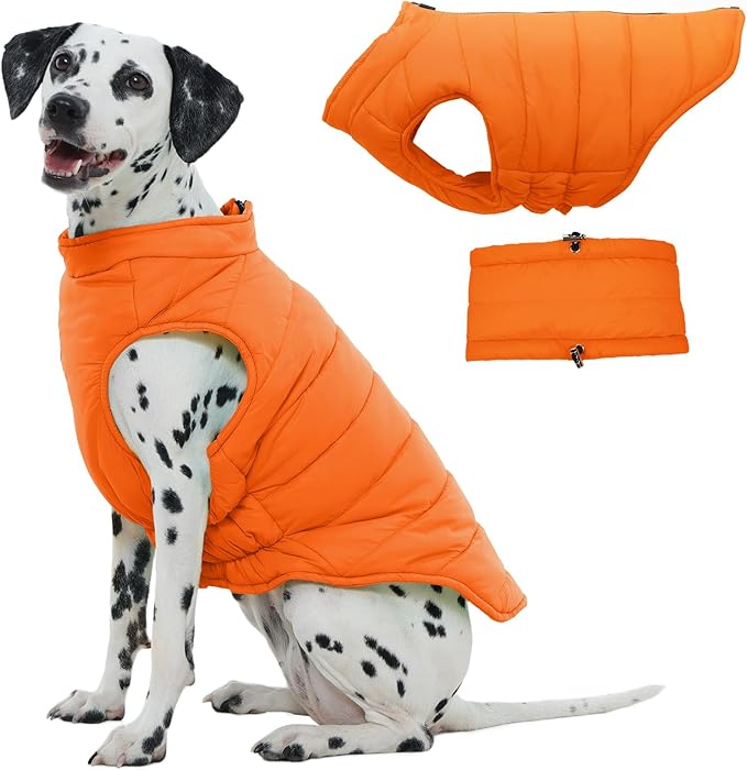Dog Coats for Large Dogs Winter Waterproof, Zip Up Lightweight Vest for Dogs, Orange Pet Snow Jacket, Winter Outdoor Dog Camping Jackets for Weimaraner, Pointer, Labrador, Orange XL