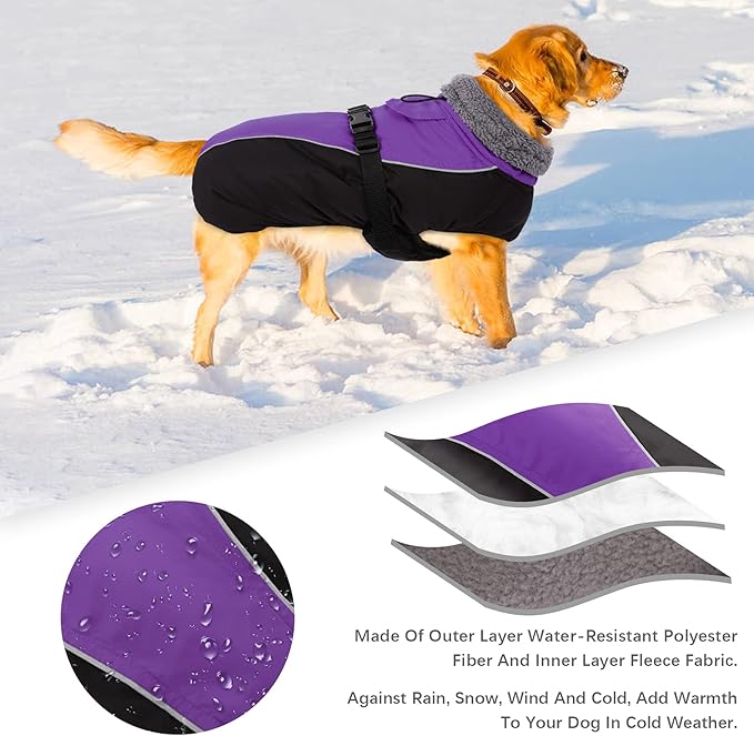 IDOMIK Dog Winter Coat, Reflective Waterproof Dog Jacket for Cold Weather, Warm Pet Coats for Small Medium Large Dogs, High Collar Doggy Fleece Snow Jacket, Winter Vest with Adjustable Buckle,XXL