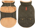 Queenmore Warm Dog Coat, Cold Weather Puffer Dog Coat, Quilting Winter Dog Jacket Ultra Thick Plush Lining with Storage Pockets (Green, Small)