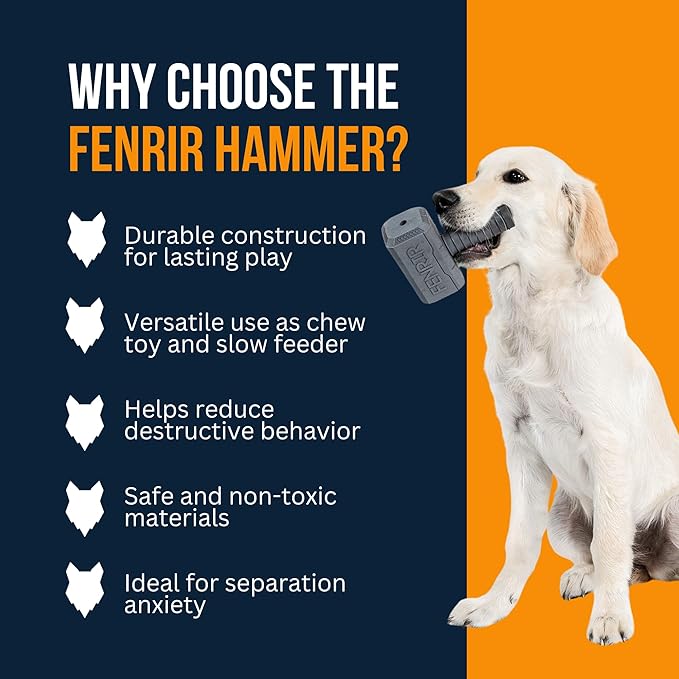 Fenrir Hammer Dog Chew Toy Strong Rubber Stuffable Enrichment Toy for Chewers (Yellow, Large)