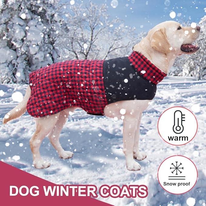 Dog Jackets for Winter, Reversible Dog Coat Windproof Waterproof Jackets for Cold Weather, British Style Plaid Coats Warm Vest for Small Medium Large Dogs(RED, 6XL)