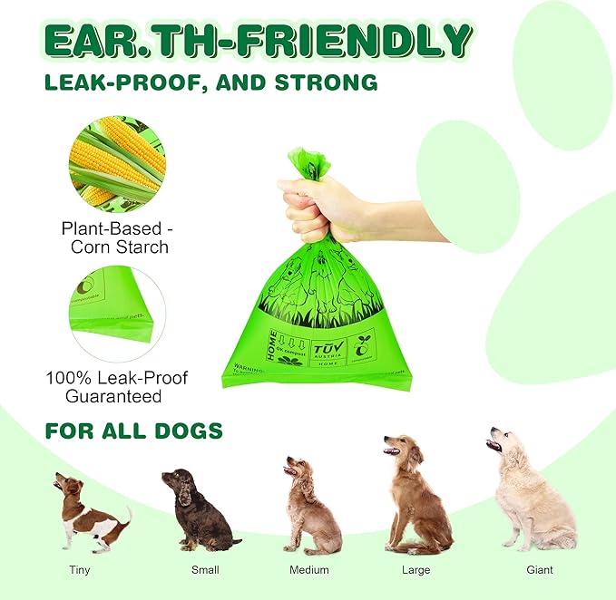MUAMUA Biodegradable Dog Poop Bags 300 Count, 20 Rolls, Recyclable Waste with Dispenser, Large 9 x 13 Inches, Extra Thick, Leak Proof for Dogs and Cats