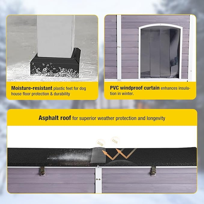 AIVITUVIN Outdoor Heated Dog House Anti Chewing Iron Frame Insulated Dog Kennel with Heating Pad Weatherproof Shelter （Grey,XL）