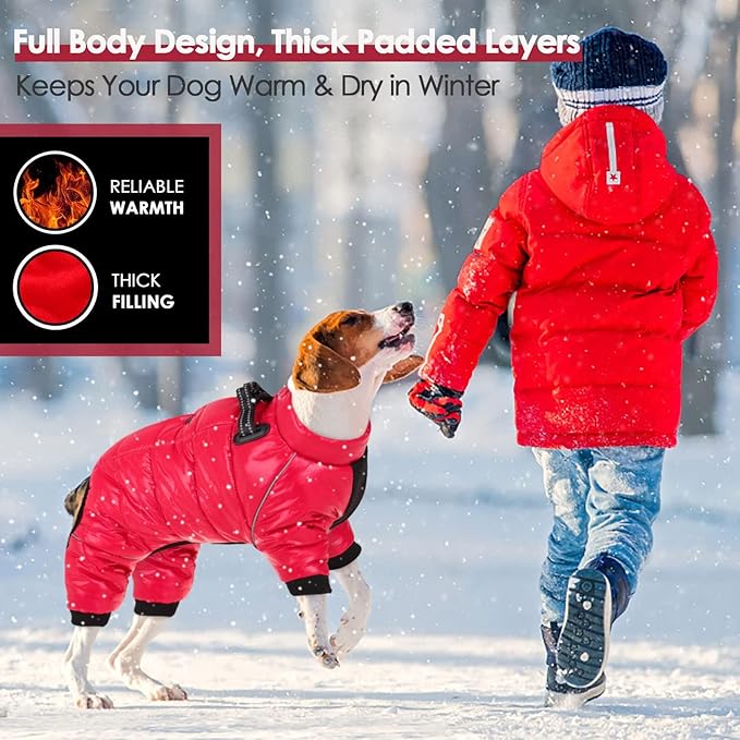 AOFITEE Dog Coat, Waterproof Dog Winter Jacket, Warm Fullbody Small Dogs Snowsuit, Winter Coat for Small Dogs, Zip Up Pet Puffer Jacket Fleece Vest, Outdoor Reflective Pet Snow Jackets, Christmas Red