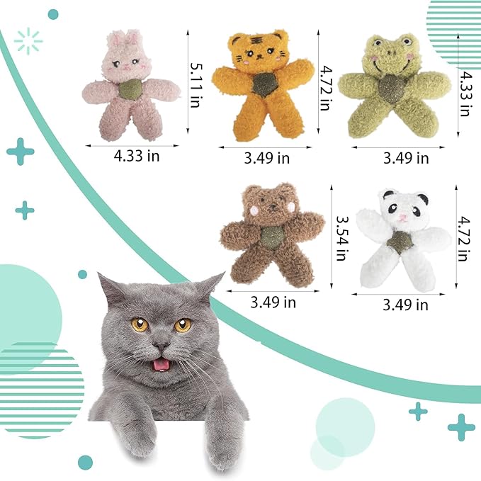 Cat Toys with Catnip Kitten Chew Bite Supplies Boredom Relief Fluffy Kitty Teeth Cleaning Chewing Cat Lovers Interactive Plush Gift (Panda&Panda)