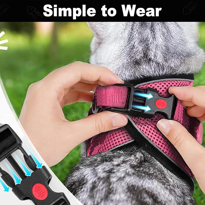 Cat Harness and Leash for Walking, Retractable Cat Harnesses and Leash Set Escape Proof, Breathable Soft Kitten Small Large Harness for Travel Training and Walking, Pink, S