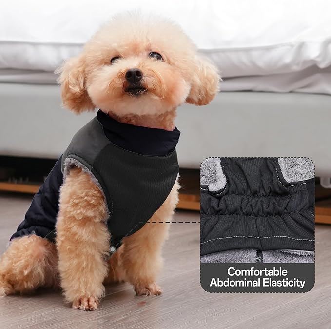 Warm Fleece Dog Coats for Small Dogs,D-Rings Waterproof Puppy Jacket for Cold Winter,Black M