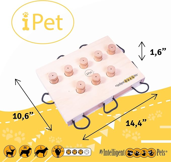 iPET-Smart Dog - Interactive Wooden Puzzle Toy, Fun and Challenging Brain Game for Smart Dogs, Mental Stimulation and Enrichment, All-Wood Design