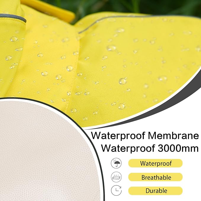 Waterproof Dog Raincoat, Adjustable Lightweight Dog Rain Jacket with Reflective Strip Leash Hole for Small Medium Large Dogs (Yellow, X-Large(37-55lb))