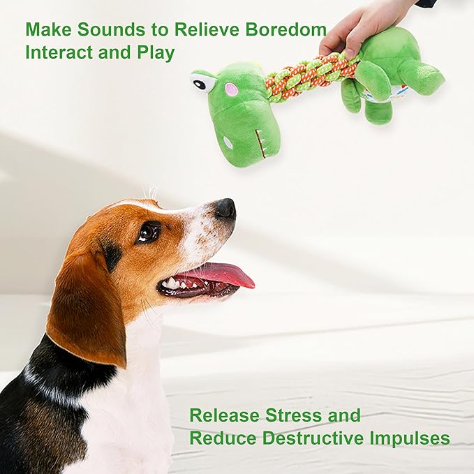 Large Squeaky Plush Dinosaur Dog Toy Durable Chew Toy for Aggressive Chewers Interactive Tug of War Fetch Toy Soft Rope Neck for Small Medium Large Dogs