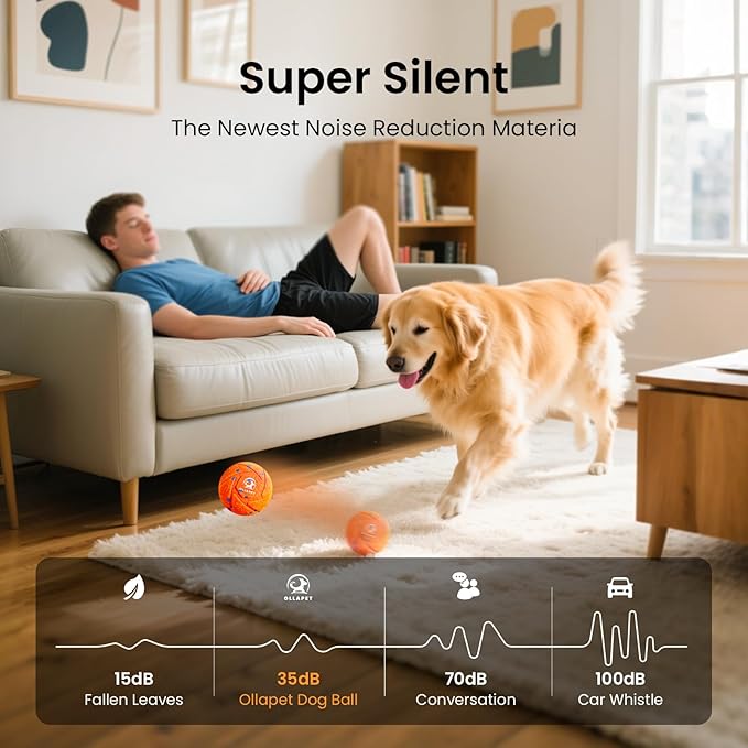 Smart Interactive Dog Toy Ball - Automatic Bouncing, Moving, and Vibrating, Chew-Resistant, Pet-Safe E-TPU Material, 3 Interactive Modes, IPX7 Waterproof, for Medium and Large Dogs (Orange)