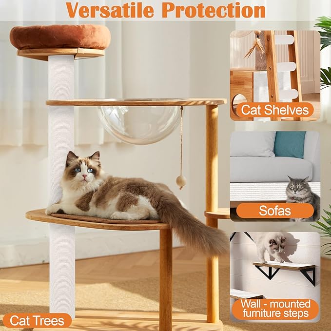 Cat Scratch Furniture Protector - 158" x 13.8" Trimmable Self-Adhesive Cats Claws Scratch Pads, DIY Cat Climbing Couch Protector for Scratch Post Cat Tree Replacement Indoor (Cream White)
