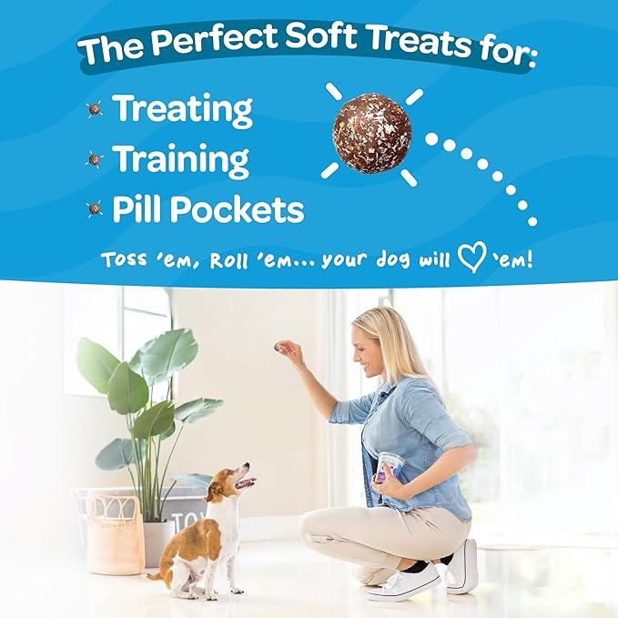 Peanut Butter Dog Treats with Banana & Blueberry - Healthy Dog Treats - Soft, Natural, Grain Free, Low Calorie, Gluten Free, Non-GMO, Clean & Nutritious Ingredients - 3pk (54 Treats)