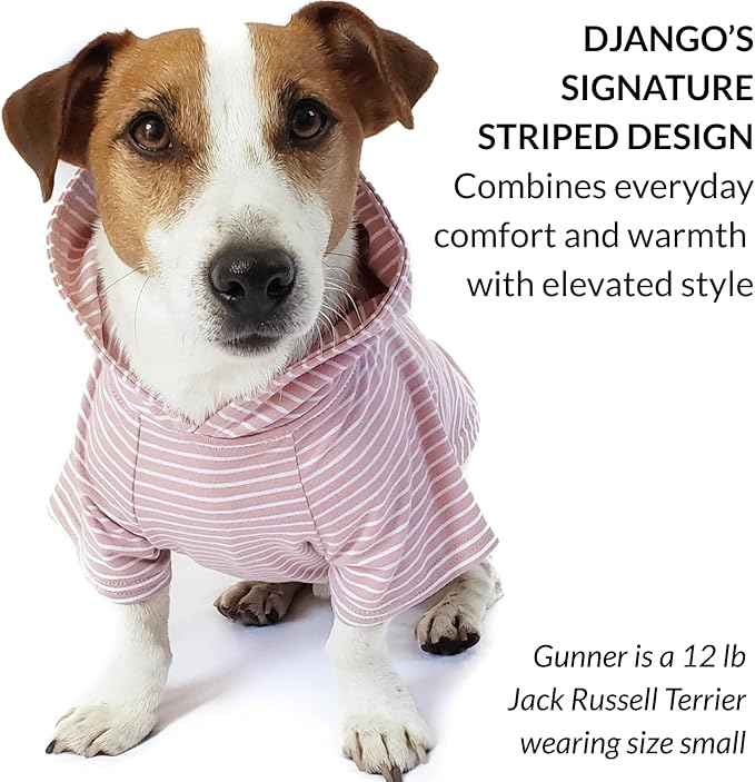 DJANGO Dog Hoodie – Warm, Lightweight, Soft & Stretchy Dog Sweater with Hood, Harness Hole & Elastic Waistband – Cozy Sweatshirt for Small Dogs up to 25 lbs, Dachshunds & Puppies – Blush Pink, Medium