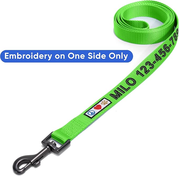 Pawtitas Personalized Dog Leash Embroidered Customize with Your Pet Name & Phone Number Puppy 6 ft Long Small Green Custom Engraved Name, ✅ Solid, Customized XS/S (Pack of 1)